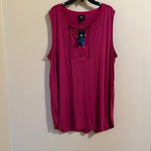 JM Collection Orchid Sunrise Lace Up Tank Top in Bold Berry